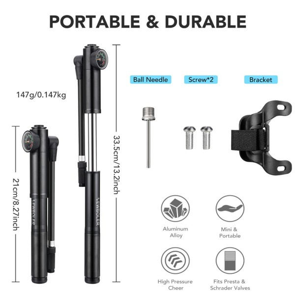 Bärbar Högtryck 500psi Cykel Luft Pump med Mätare för gaffel & Bak Fjädring Stötdämpare Mountain Cykel pump hjul