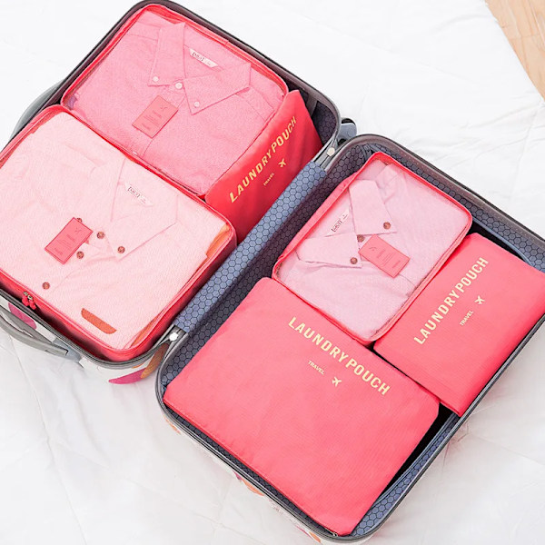 6 stykker Pink Rejse Opbevaring Taske Stor Kapacitet Vandtæt Bagage
