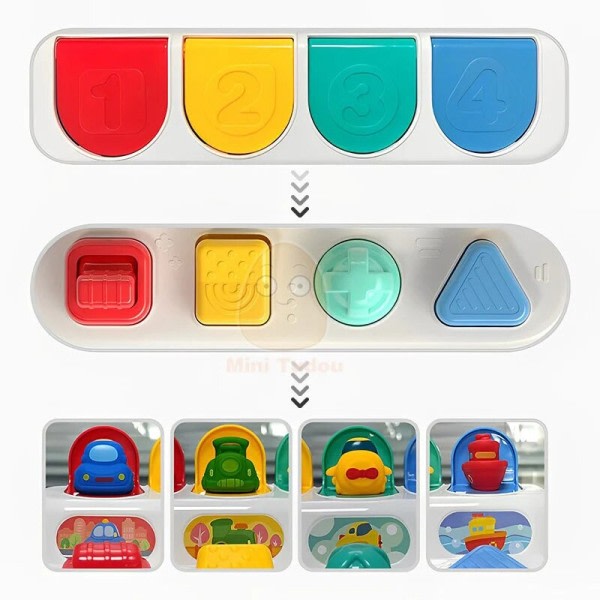 Baby Pop Up Toy Montesorri Fine Motor Skill Träning Tryck Dra Klicka Djur Bil Knapp Utbildnings leksaker