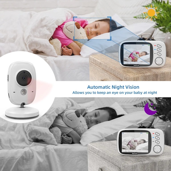 3,2 Tommer Trådløs Video Baby Monitor Med Vuggeviser Auto Natsyn