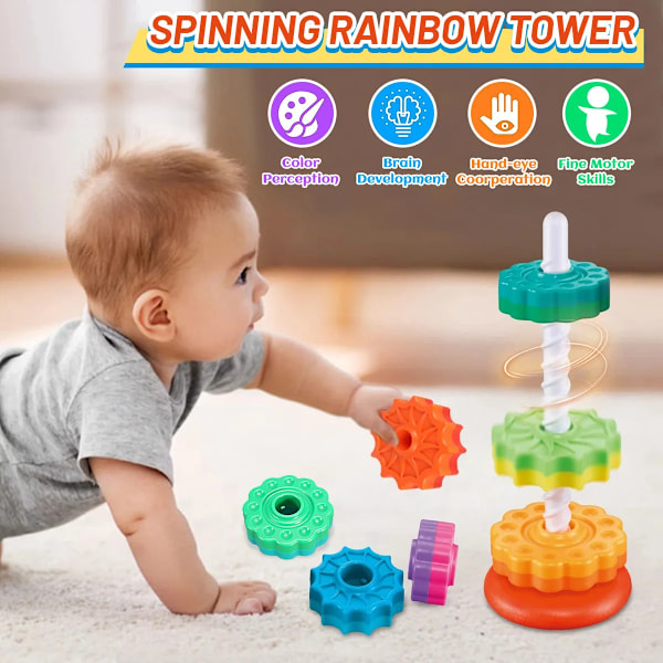 Montessori Roterande Regnbåge Torn Baby Staling Pussel Leksaker Säkerhet och Miljöskydd Färgade Barn's Leksaker