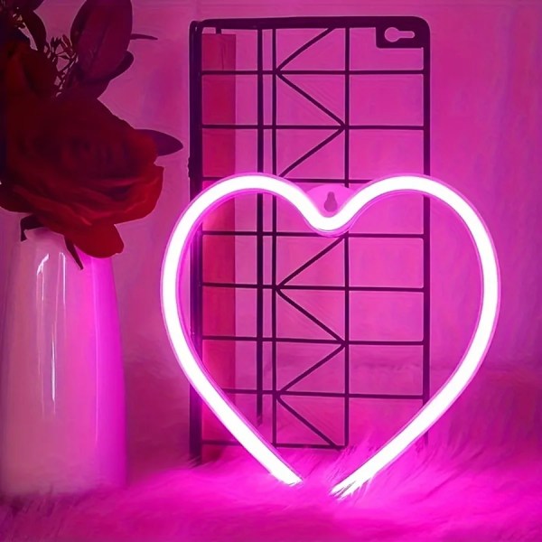 Rosa USB Atmosfär Led Neon Ljus Tecken Hjärta Form Vägg Monterad Natt Ljus