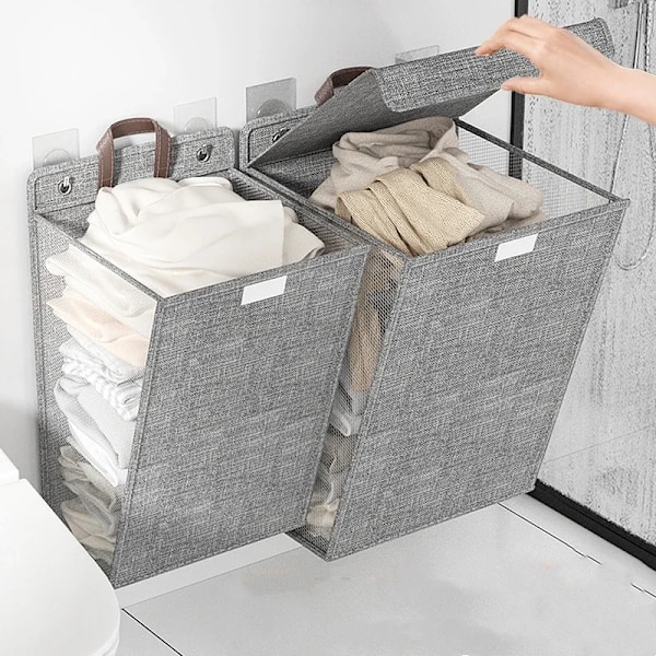 Vikbar Hängande Smutsig Tvättkorg Arrangör Väggmonterad Kläder Förvaring Bin med lock Stor kapacitet Badrum Förvaring Låda