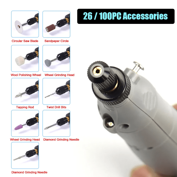 USB laddning Variabel Hastighet Mini Slipmaskin Roterande Verktyg Kit Kvarn Set med 173 bitar Gravering Tillbehör Kit