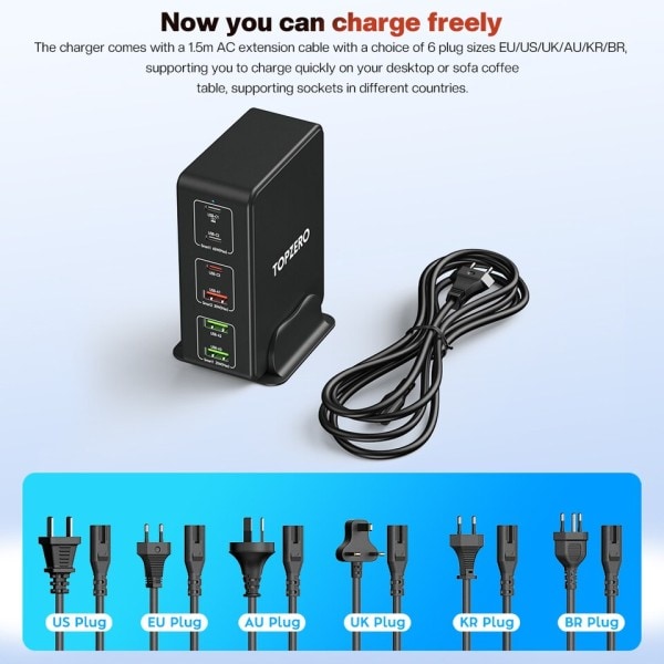 120W USB Laddare 6 Portar Desktop Laddningsstation Telefon Laddare För iPhone 14 Pro Max Samsung 65W Snabb Laddare