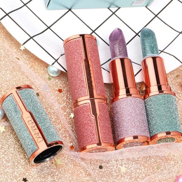 Glitter Matte Lämpötila Vaihto huulipuna Vedenpitävä Pitkä kestävä Timantit huulipunat