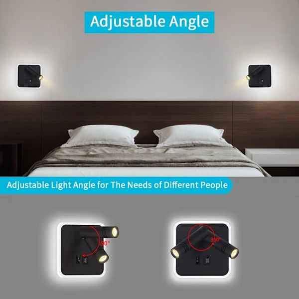Sengen Vegg Lampe LED Vegg Lys, Vegg Montert Leselys med bryter og USB port