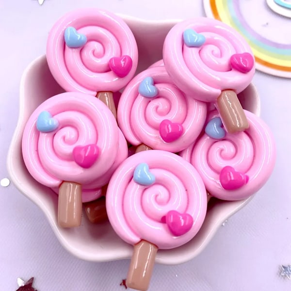 Malet Farverig Harpiks Stor Kærlighed Lollipop Flatback Cabochon Sten Figuriner 10 stykker