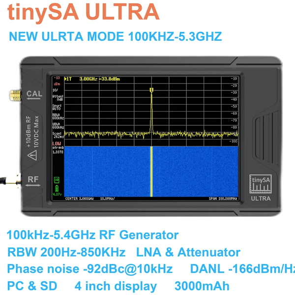 Håndholdt Tiny Spectrum Analyzer ULTRA 100k-5,3GHz RF Signal Generator med 4tommers skjerm