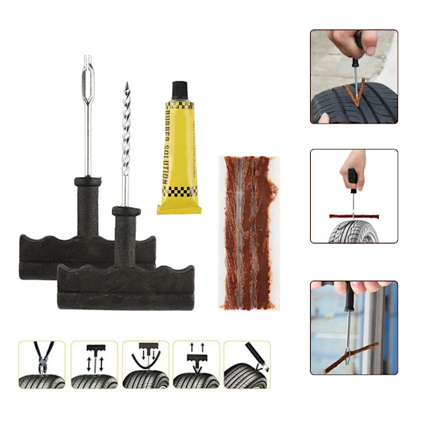 Punktering Reparation Kit Bil Däck Reparation Verktyg Kit Med Gummi Strips Tubeless Punkt Däck Reparation Verktyg