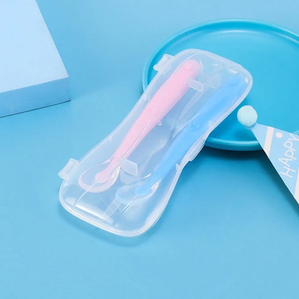 2 stykker Baby Silicone Ske Sæt Med æske