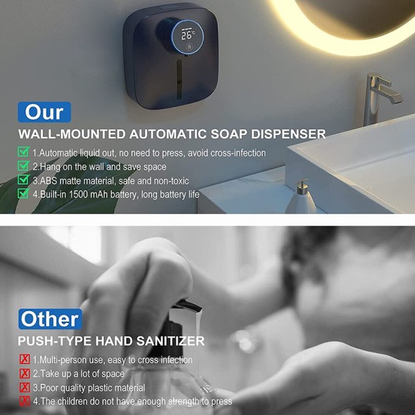 Väggmonterad Tvål Dispenser El Skummande LED Temperatur Display Icke-kontakt Infraröd Sensor Tvål Dispenser