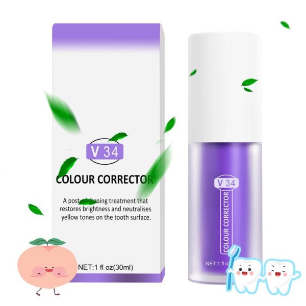 30ml V34 Lila Whitening Tandkräm Ta bort Fläckar Minska Gulning Vård Tänder Tandkött Fräscht Andning Ljusning Tänder
