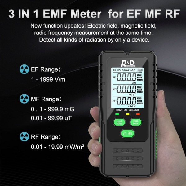 Elektromagnetisk felt strålingsdetektor tester EMF meter multifunktionel håndholdt bærbar radio frekvens advarsel måler