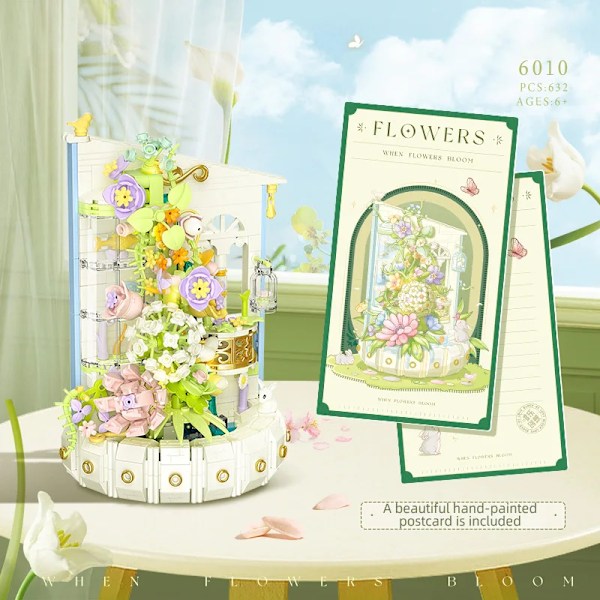 Kreativ Blomster Bygge Klodser Blomster Vandfald Potte Mini Klodser Buket Romantisk Samling Legetøj