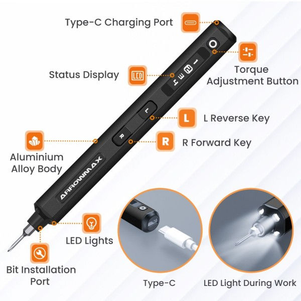 Precision Elektrisk Skruvmejsel Set med 34 Magnetic Bits 4 Gears Moment Laddbar Trådlös Skruvmejsel