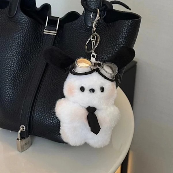 Suloinen Sanrio Avaimenperä Pehmo Pochacco Auto avaimenperä nukke sarjakuva laukku riipus Pochacco rusetti poskipuna tarvikkeet