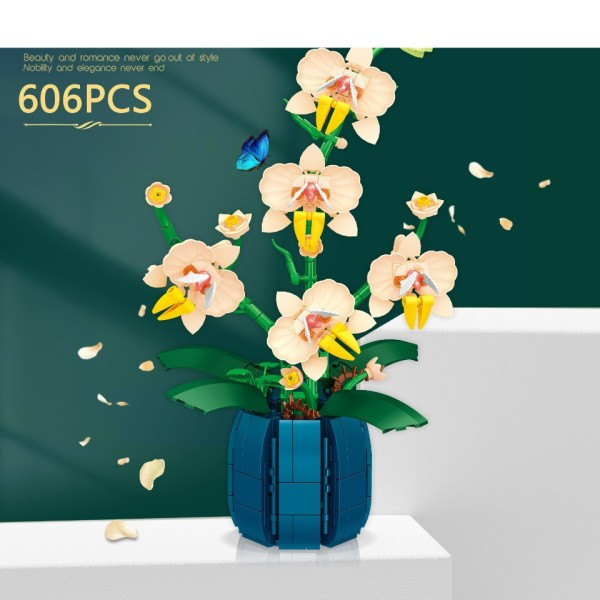 Orkide Blomster Bygge Klosser Modell Set Romantisk Blomster Villblomst Bukett Klosser Leker