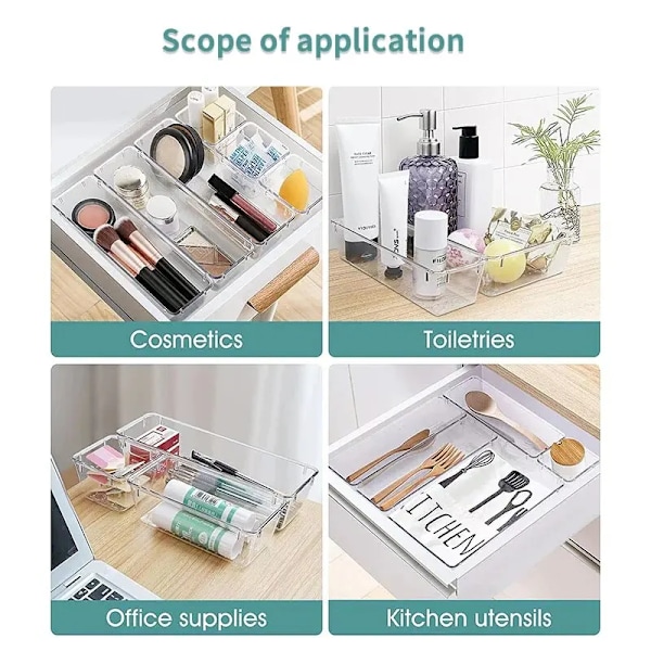 14 stykker Skuffer Arrangører Set Klar Plastik Skrivebord Opdelere Skummer Soveværelse Kommode Kontor Opbevaring Kasse til Makeup Smykker Gadgets