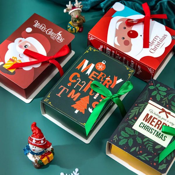 4 stykker Bog Shape Glædelig Jul Slik Æsker Tasker Jule Julemand Gave æske