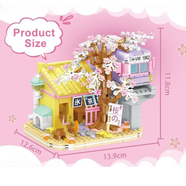 Creative Street View Izakaya Sakura Hus Model Bygning Klodse By Cherry Blossom Hut MOC Bricks