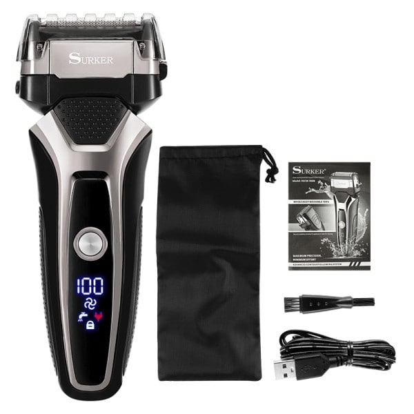 USB oppladbar elektrisk barbermaskin rustfritt stål barbering maskin for menn 3D trippel flytende blad barberhøvel