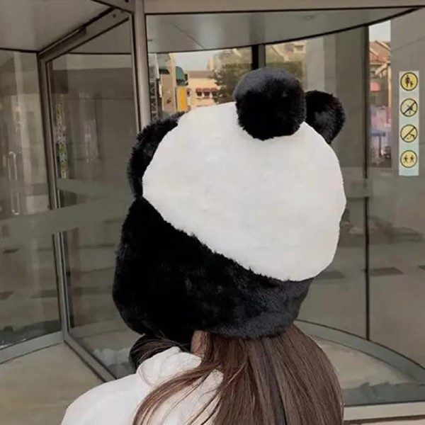 Lämmin talvi söpö panda karhu hattu trapper lippikset musta valkoinen hatut pehmoinen eläin kypärä lippis