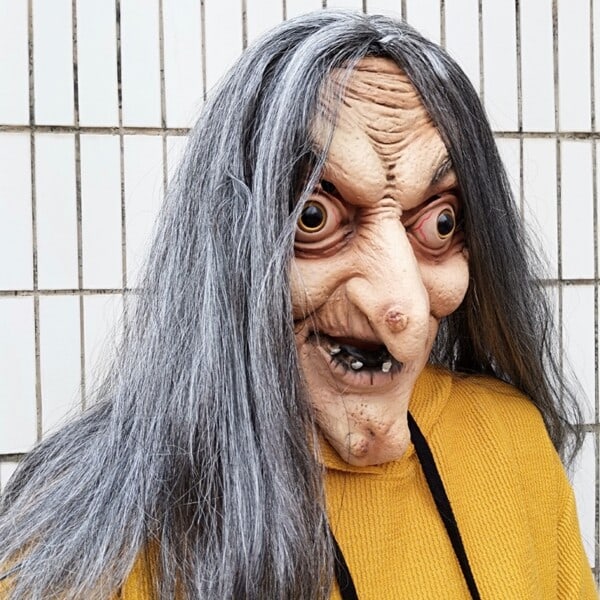 Skræmmende Gammel Heks Maske Latex med Hår Halloween Fancy Kjole Grimace Fest kostume