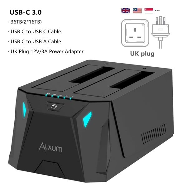 Dual Bay SSD Hard Drive Dokking Stasjon USB C to SATA HDD Docking Station