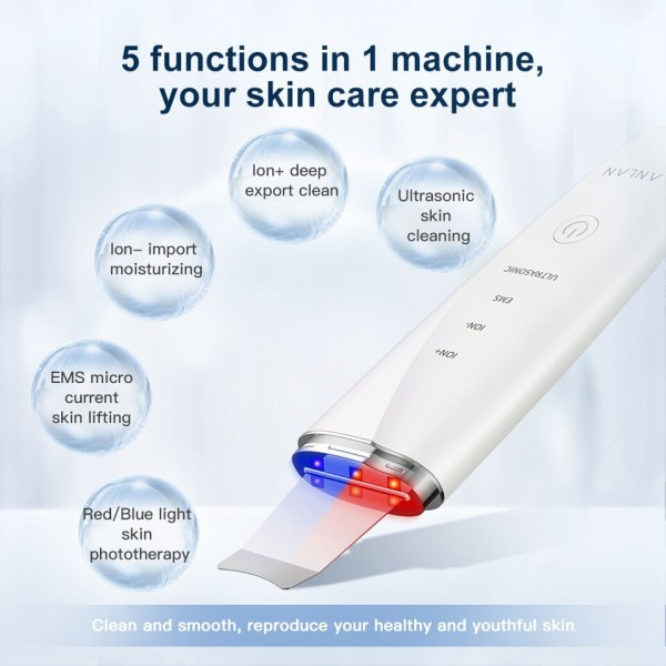 Ultraljud Skin Scrubber IXP5 Vattentät Låg Noise Ljus Terapi EMS Ansiktslyft Ansiktsrengöring