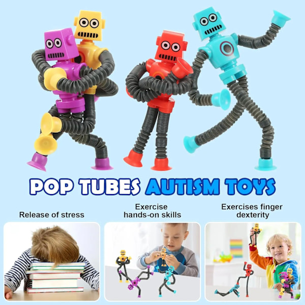4 bitar Sugkopp Robot Rolig Teleskopisk Stretch Fidget Toy Stress Lättnad Pussel Djur Knepig Toy Familj Skämt Barn Kid Gåva