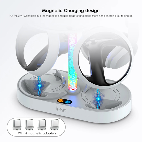 Controller Opladningsstation til PS VR2 Oplader Dock Stativ til Playstation VR2 Headset med RGB Lys Skærm Tilbehør