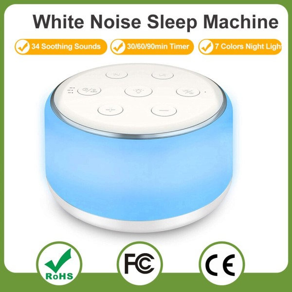 Vit Noise Machine Desktop Sleep Ljud Machine for Baby Sleep Soother Night Lights