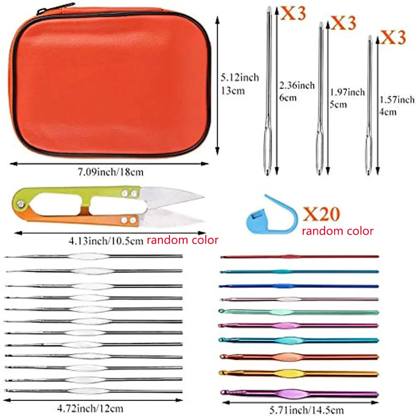 54 bitar virka nålar set virknålar kit ergonomisk stickning nålar trubba nålar stygn markör med förvaring fodral