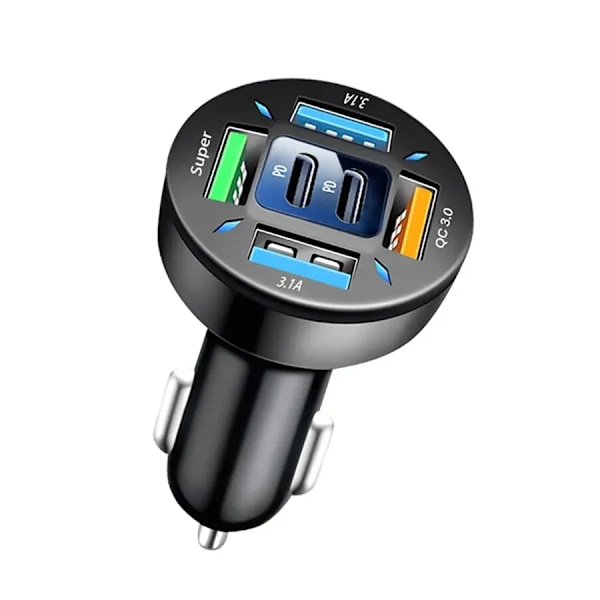 Ny Bil Dubbel PD 6-portar Universal Supersnabb Laddning Konvertering Plug Multifunktion Mobil Telefon Bil Laddare