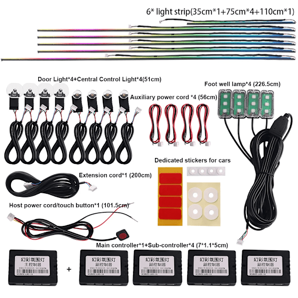 18 in 1 64 Farge RGB Symphony Car Atmosphere Interiør LED Lys