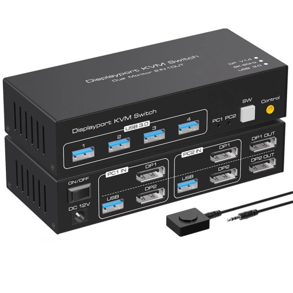 Kaksoisnäyttö DP KVM kytkin 4K 120Hz 2x2 USB 3.0 HDMI KVM kytkin 2 tulo 2 lähtö