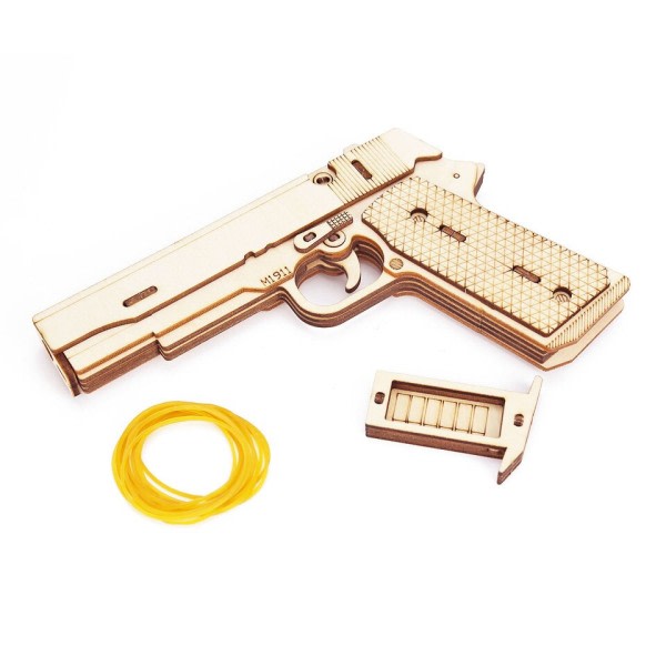 Gummi band pistol 3D trä mekanisk handvapen modell kit montering byggnad pussel