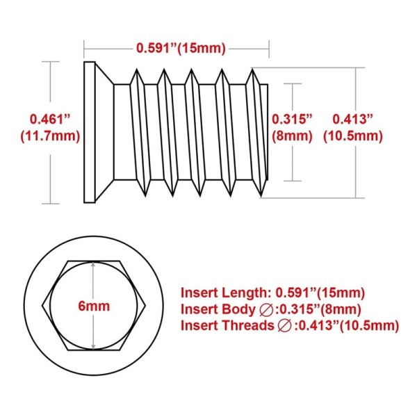 100 stk M6 x 15mm møbler skru i mutter gjenget tre innlegg bolt feste kontakt