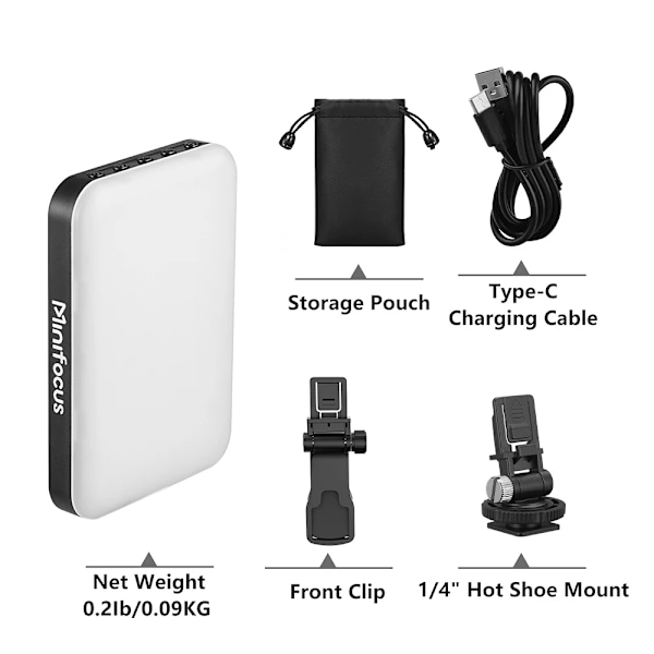 Minifokus Selfie Ljus 60 LED 2200mAh Uppladdningsbar Cell Phone Fill Light 7 Modes 10-Level Lightness, Portable Clip-on Light