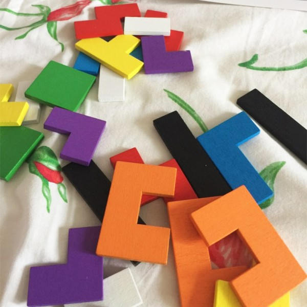 Färgglatt 3D pussel trä tangram matematik leksaker kub spel barn förskola magination former pussel pedagogisk leksak