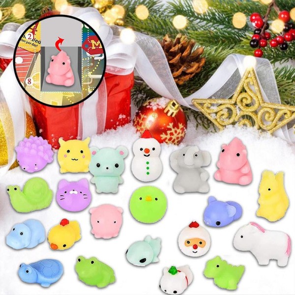 Jul advent kalender med utsökt gåva låda söt snögubbe mochi djur nedräkning leksak