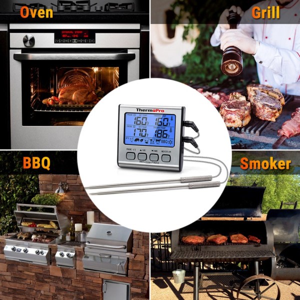 Digital Bakgrunnsbelysning LCD Display Dobbel Sond BBQ Ovn Kjøtt Grill Matlaging Kjøkken Termometer