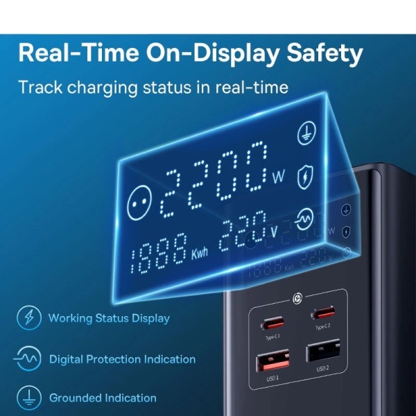 35W Hurtig Opladning Digital Power Strip 7-i-1 Ladestation 4000W Nominel Strøm Digital Skærm