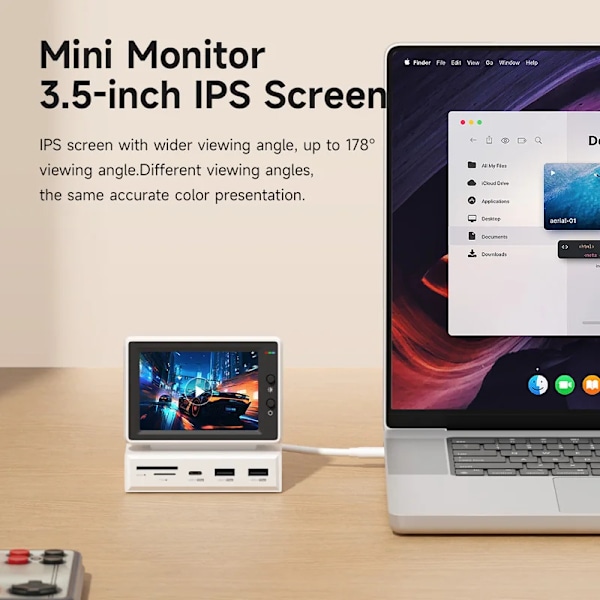 3,5 tum IPS Mini Skärm AIDA64 Mini PC CPU RAM HDD Data Monitor Display Sub Skärm med USB C Hub för Bärbar dator PC MacBook