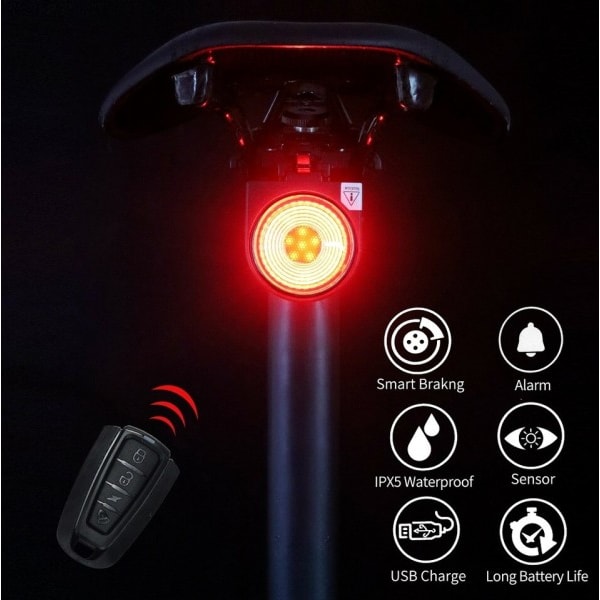 Polkupyörä taka lamppu jarru valo murto hälytin kaukosäädin puhelu langaton ohjaus USB lataus LED lyhty