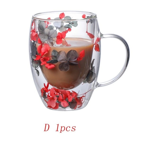 Creative Dubbel Vägg Kaffe Mugg Riktig Torkad Blomma Filler Glas Muggar Jul presenter