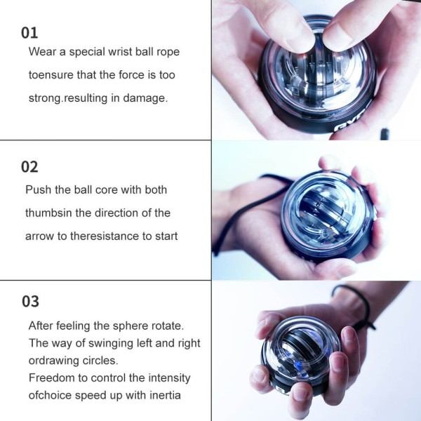 LED Gyroscopic Powerball Autostart Range Gyro Power Wrist Ball Arm Hand Muscle Force Trainer Fitness Utrustning