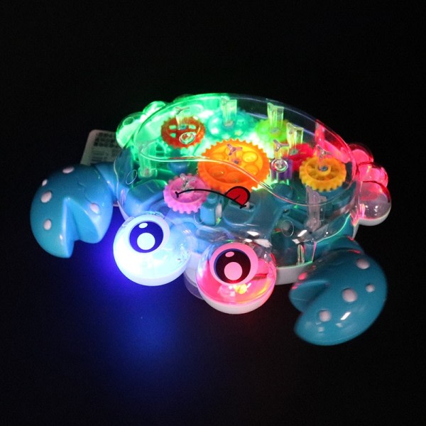 Tegneserie Elektrisk Transparent Gear Krabbe Robot LED Musik Vandre Uddannelsesmæssigt Sjovt Interaktivt Legetøj