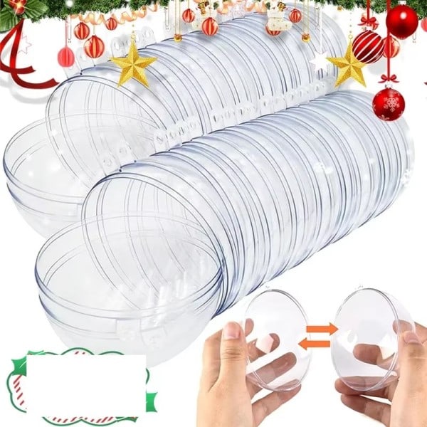 12 bitar DIY Ihåliga kulor Jul Plast Transparent Fyllbar kula